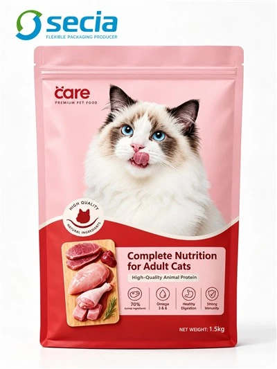 Bolsas de fondo plano metalizadas personalizadas para comida para gatos